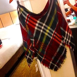 NWT J.JILL TRUEREDMUL PLAID SHAWL SCARF NEW OS
